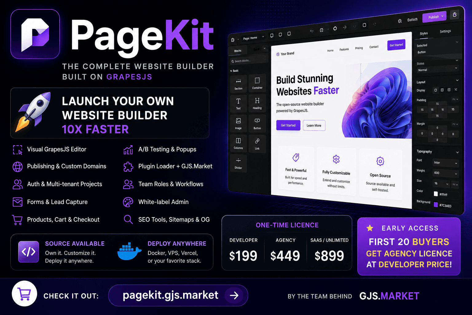 PageKit: the GrapesJS application you'd have to build anyway