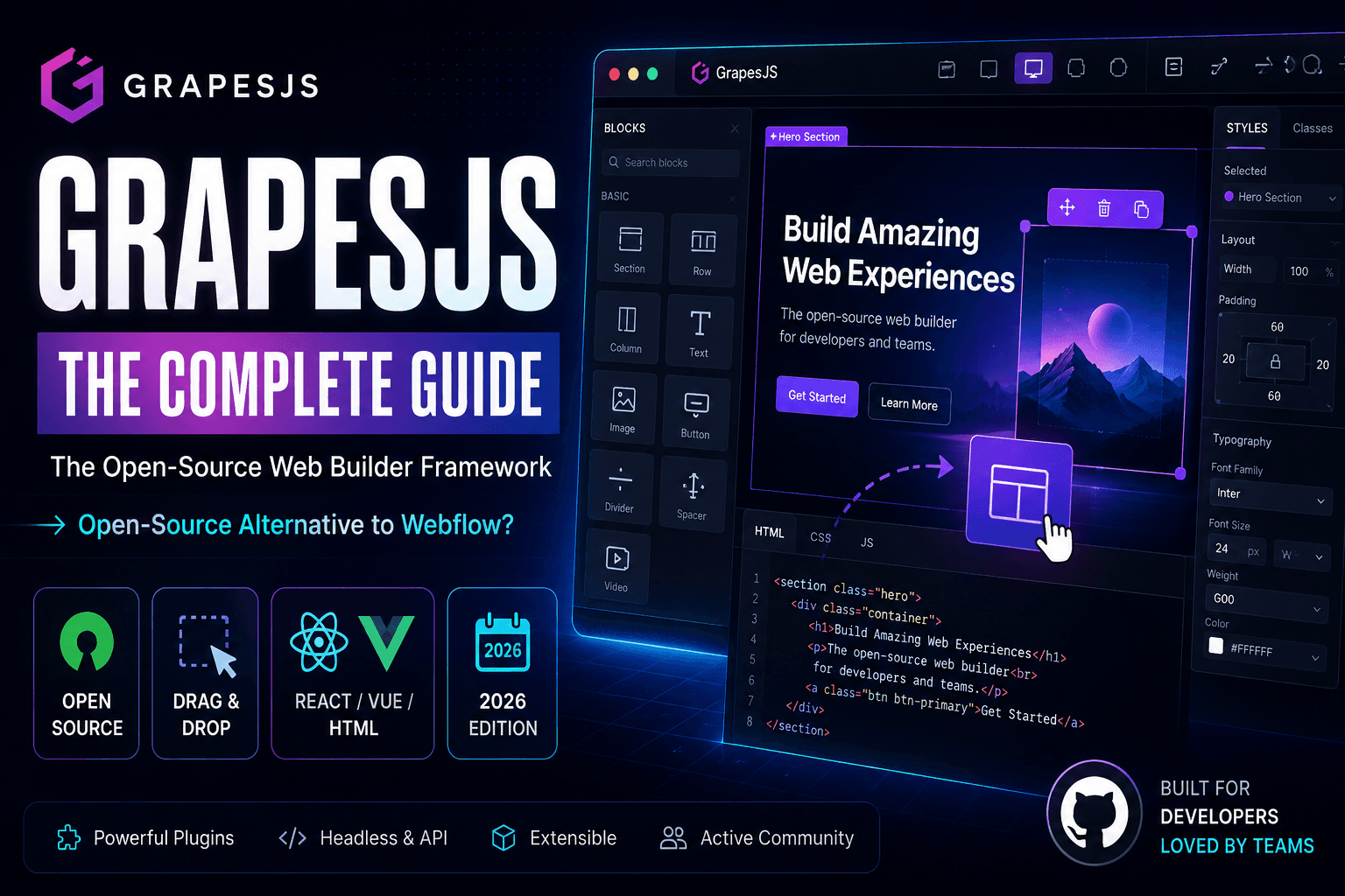 GrapesJS im Jahr 2026: Der vollständige Leitfaden zum Open-Source-Web-Builder-Framework