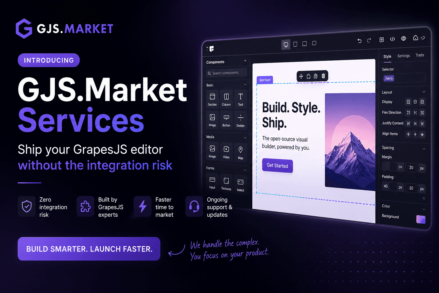 Einführung der GJS.Market-Dienste: Senden Sie Ihren GrapesJS-Editor ohne das Integrationsrisiko