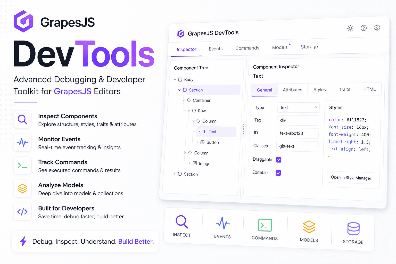 GrapesJS DevTools: Ein Entwickler-Panel in deinem Editor