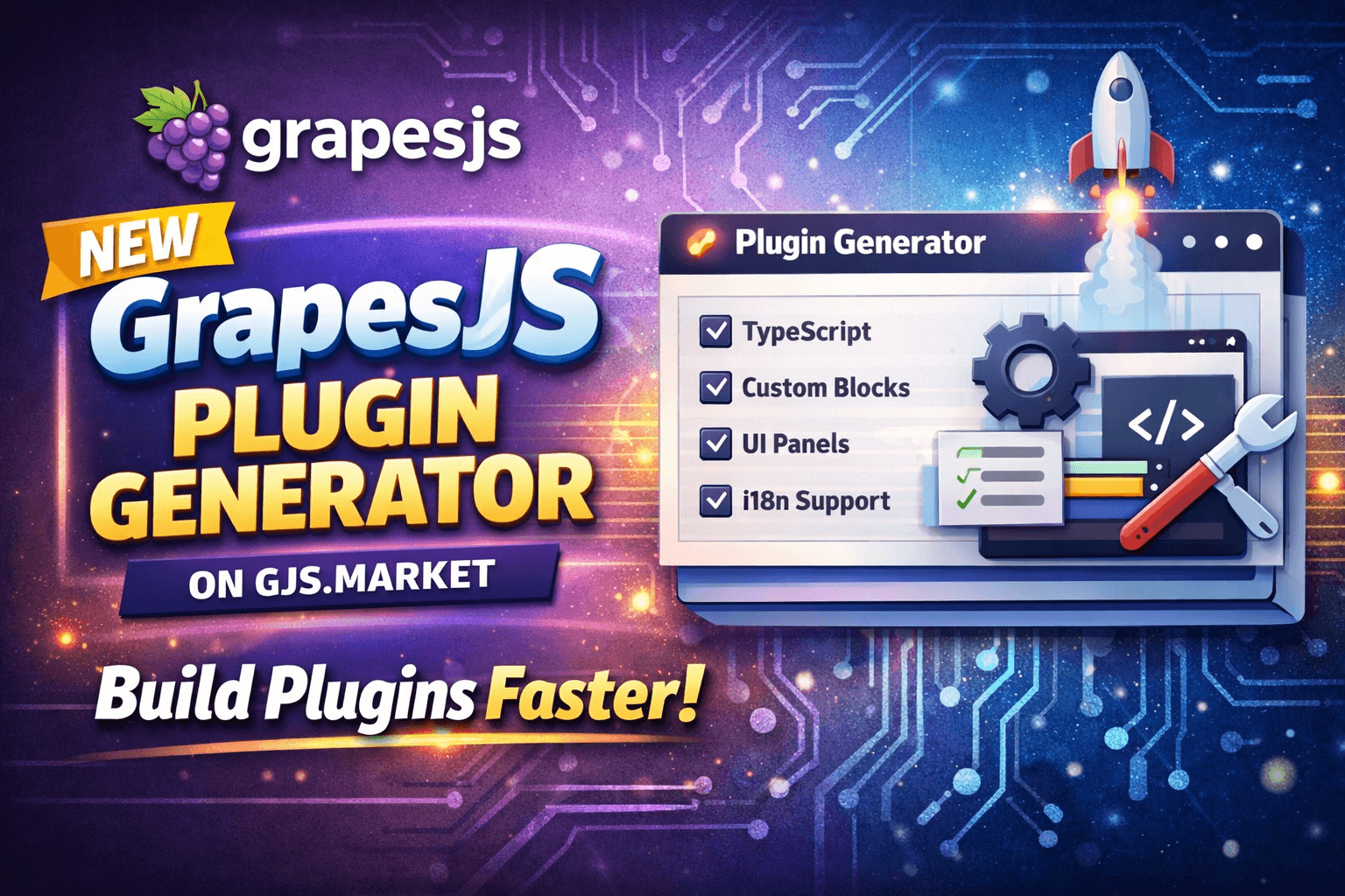 🚀 Einführung des neuen GrapesJS Plugin Generator auf GJS.Market