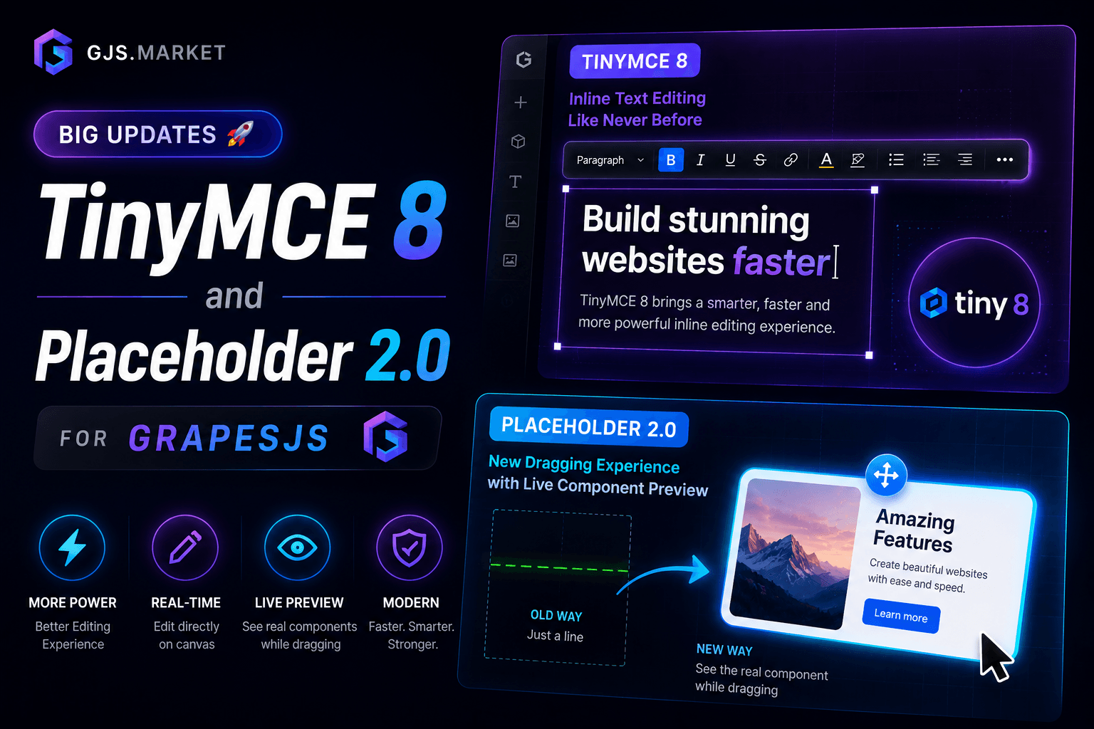 Große Updates: TinyMCE 8 und Platzhalter 2.0 für GrapesJS
