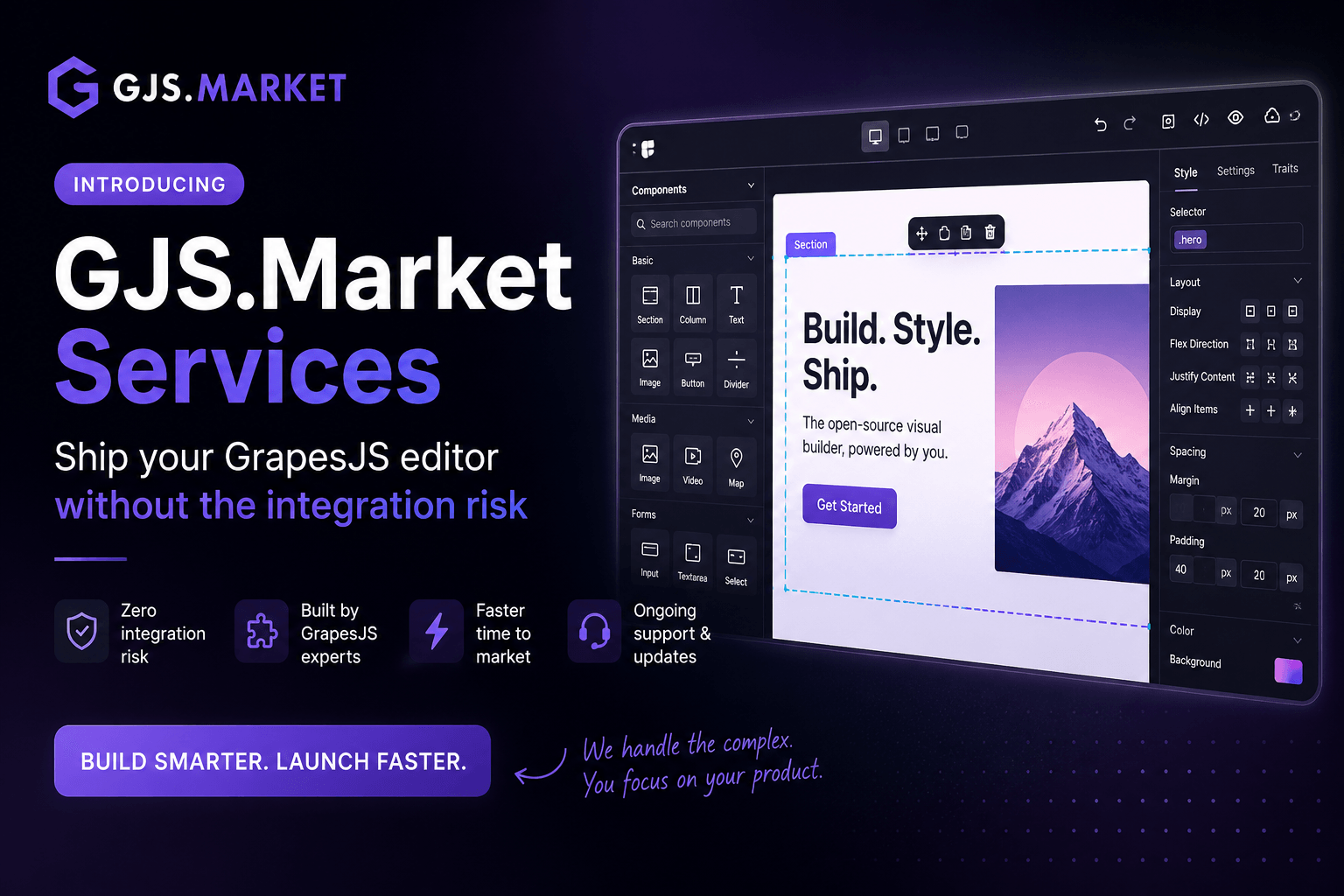 Einführung der GJS.Market-Dienste: Senden Sie Ihren GrapesJS-Editor ohne das Integrationsrisiko