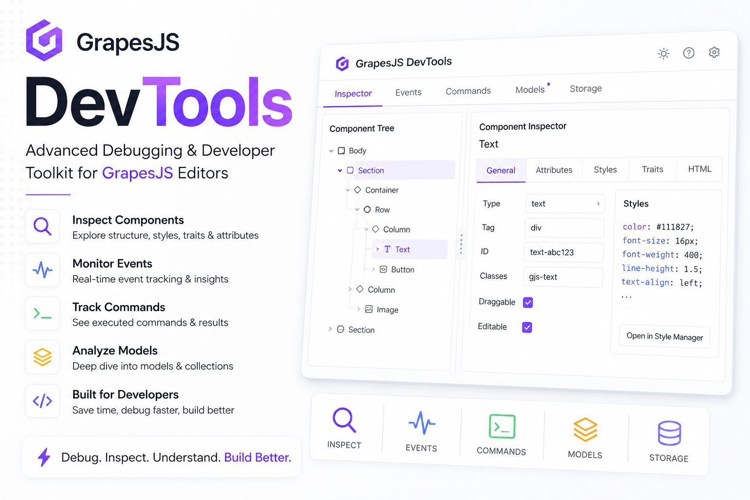 GrapesJS DevTools: Ein Entwickler-Panel in deinem Editor